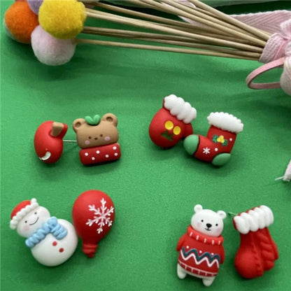 Cute Christmas Tree Santa Claus Elk Plastic Resin Women's Ear Studs 1 Pair