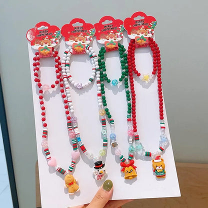 Cute Christmas Tree Santa Claus Elk Resin Beaded Christmas Kid'S Jewelry Set