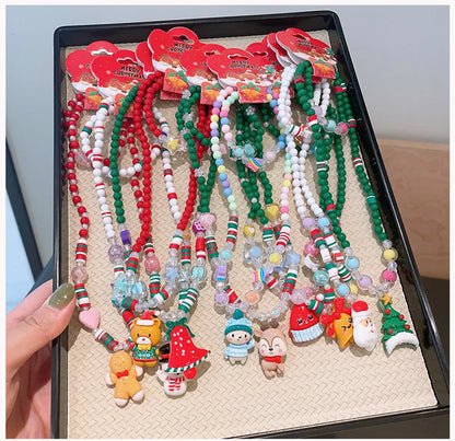 Cute Christmas Tree Santa Claus Elk Resin Beaded Christmas Kid'S Jewelry Set