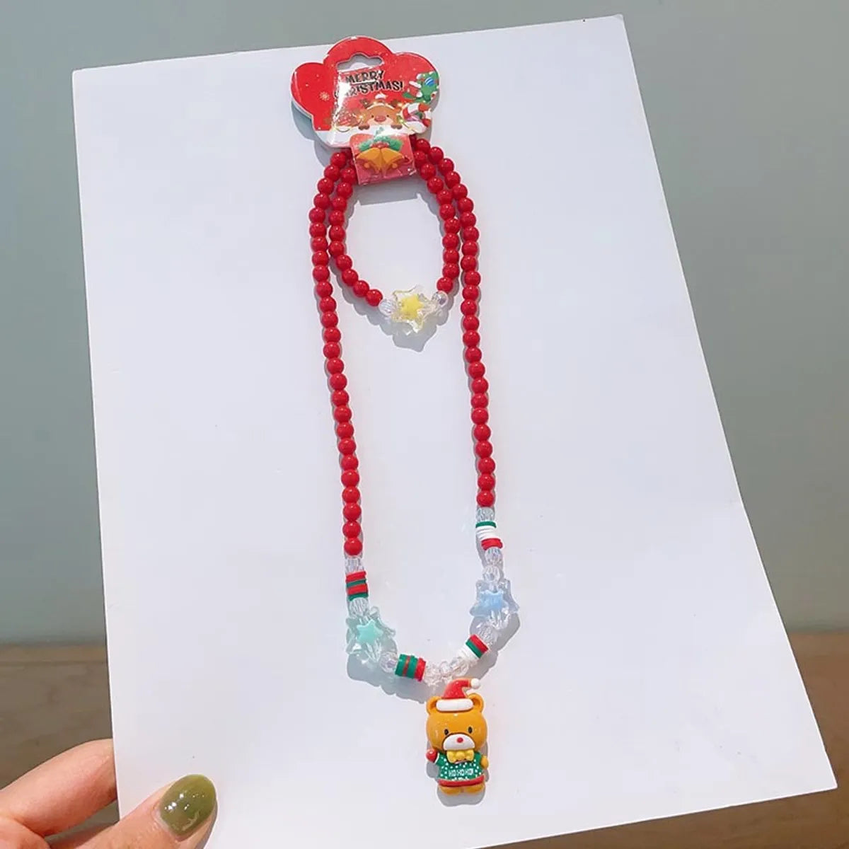 Cute Christmas Tree Santa Claus Elk Resin Beaded Christmas Kid'S Jewelry Set