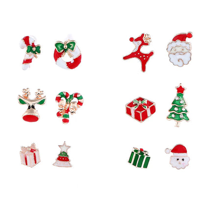 Cute Christmas Tree Santa Claus Gift Box Alloy Enamel Inlay Rhinestones Women's Ear Studs 1 Pair