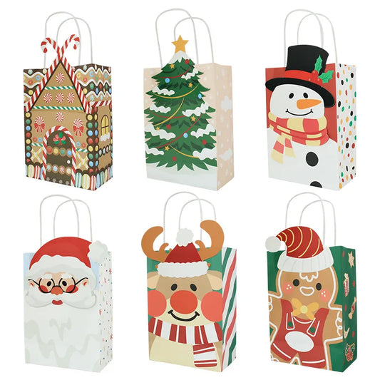 Cute Christmas Tree Santa Claus Gingerbread Paper Party Gift Bags