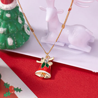 Cute Christmas Tree Santa Claus Snowflake Alloy Ferroalloy Enamel Plating Inlay Glass 14k Gold Plated Christmas Women's Pendant Necklace