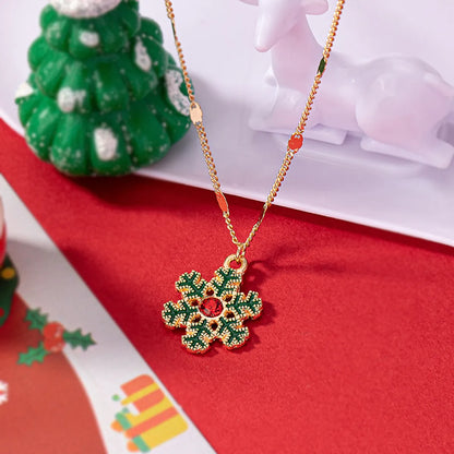 Cute Christmas Tree Santa Claus Snowflake Alloy Ferroalloy Enamel Plating Inlay Glass 14k Gold Plated Christmas Women's Pendant Necklace