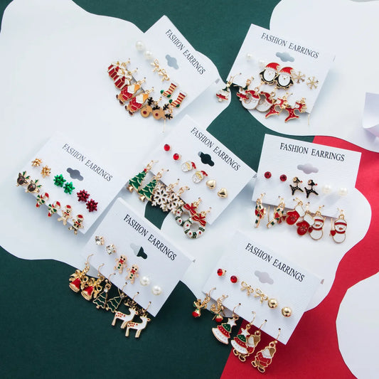 1 Set Cute Christmas Tree Santa Claus Snowman Alloy Drop Earrings Ear Studs