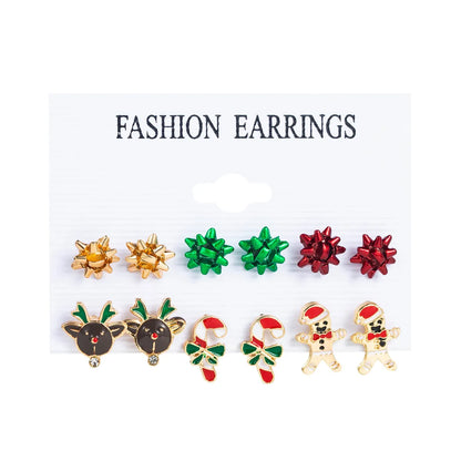 1 Set Cute Christmas Tree Santa Claus Snowman Alloy Drop Earrings Ear Studs