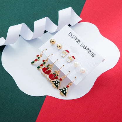 1 Set Cute Christmas Tree Santa Claus Snowman Alloy Drop Earrings Ear Studs