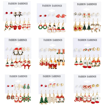 1 Set Cute Christmas Tree Santa Claus Snowman Alloy Drop Earrings Ear Studs