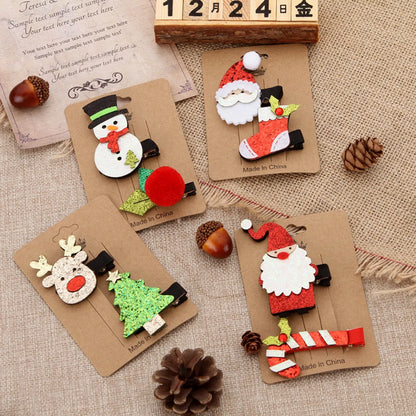 Cute Christmas Tree Snowman Alloy Hair Clip 2 Piece Set