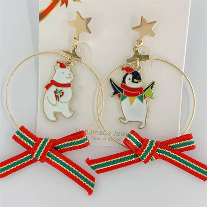 Cute Christmas Tree Snowman Alloy Inlay Artificial Gemstones Artificial Pearls Women'S Drop Earrings 1 Pair