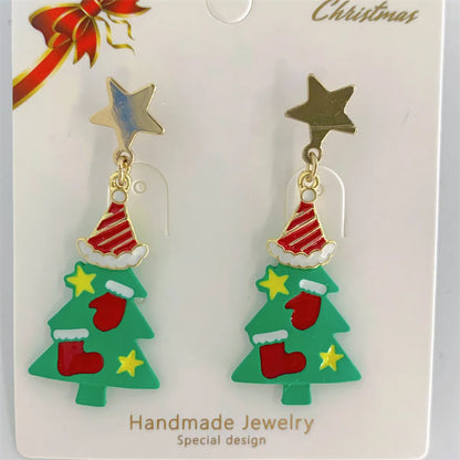 Cute Christmas Tree Snowman Alloy Inlay Artificial Gemstones Artificial Pearls Women'S Drop Earrings 1 Pair