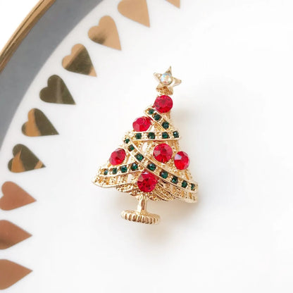 Cute Christmas Tree Snowman Alloy Rhinestone Enamel Women'S Brooches