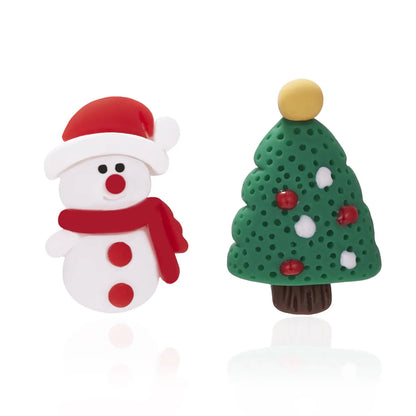 Cute Christmas Tree Snowman Alloy Soft Clay Asymmetrical Women'S Ear Studs 1 Pair