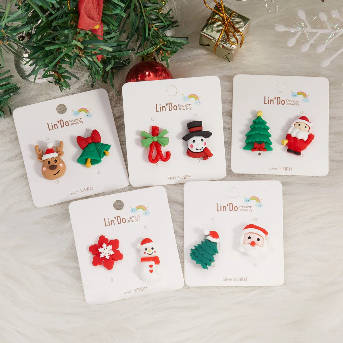 Cute Christmas Tree Snowman Alloy Soft Clay Asymmetrical Women'S Ear Studs 1 Pair