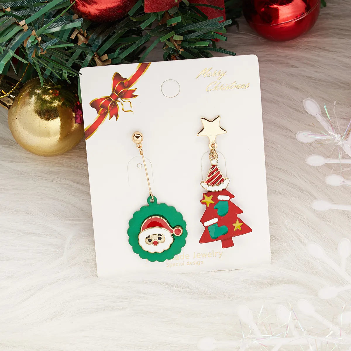 Cute Christmas Tree Snowman Alloy Soft Clay Asymmetrical Women'S Ear Studs 1 Pair