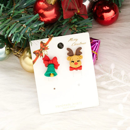 Cute Christmas Tree Snowman Alloy Soft Clay Asymmetrical Women'S Ear Studs 1 Pair