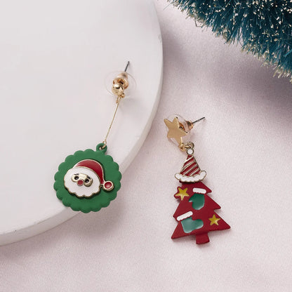 Cute Christmas Tree Snowman Alloy Soft Clay Asymmetrical Women'S Ear Studs 1 Pair