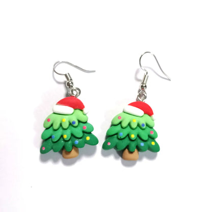 Cute Christmas Tree Snowman Elk Resin Three-Dimensional Christmas Women'S Ear Hook 1 Pair