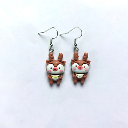 Cute Christmas Tree Snowman Elk Resin Three-Dimensional Christmas Women'S Ear Hook 1 Pair