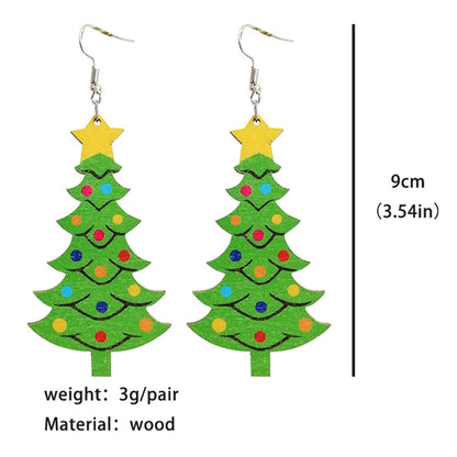 1 Pair Cute Christmas Tree Snowman Wood Drop Earrings