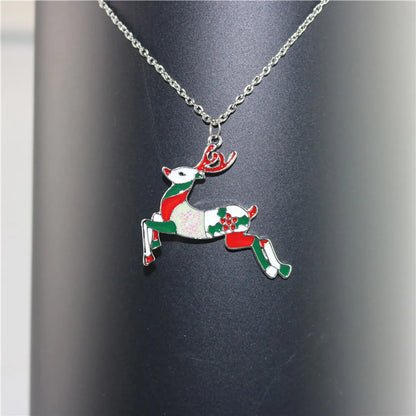 Cute Christmas Tree Sock Snowman Alloy Christmas Women's Pendant Necklace