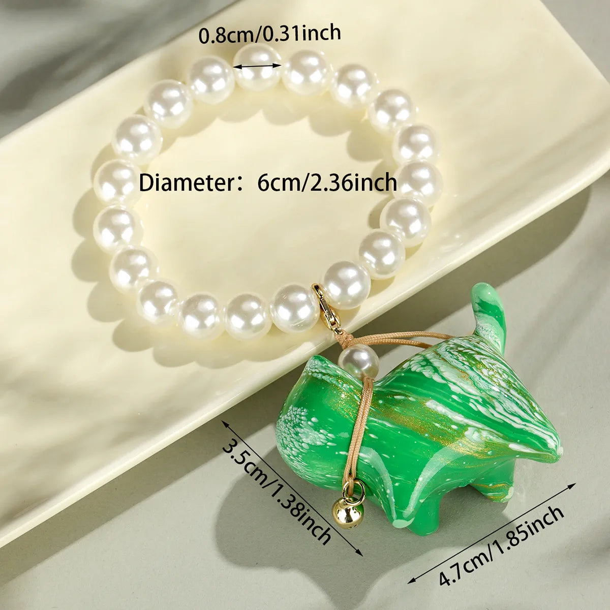 Cute Classic Style Animal Cat Bell Gold Plated Imitation Pearl Wood Porcelain Wholesale Bracelets