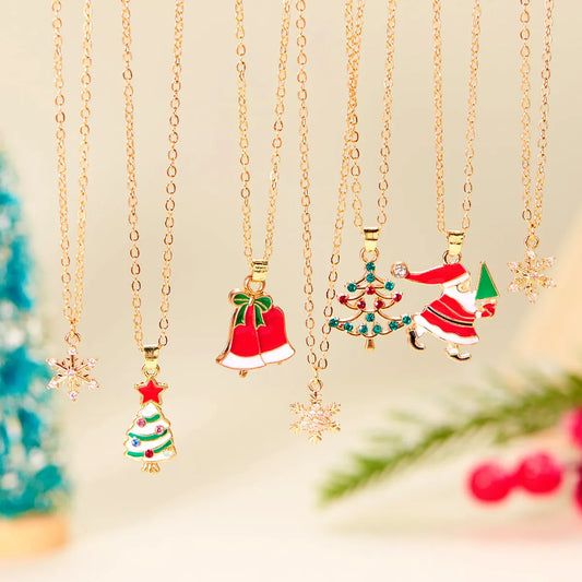 Cute Classic Style Christmas Tree Santa Claus Bell Alloy Wholesale Pendant Necklace