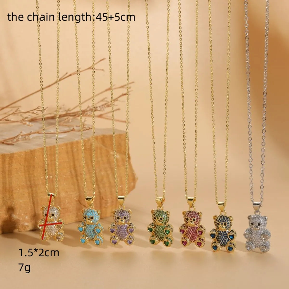 Cute Classic Style Streetwear Bear Copper Plating Inlay Zircon 14k Gold Plated Pendant Necklace