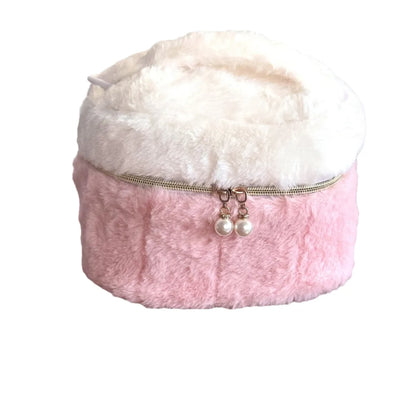 Cute Color Block Plush Rhinestone Pearls Bucket Makeup Bags