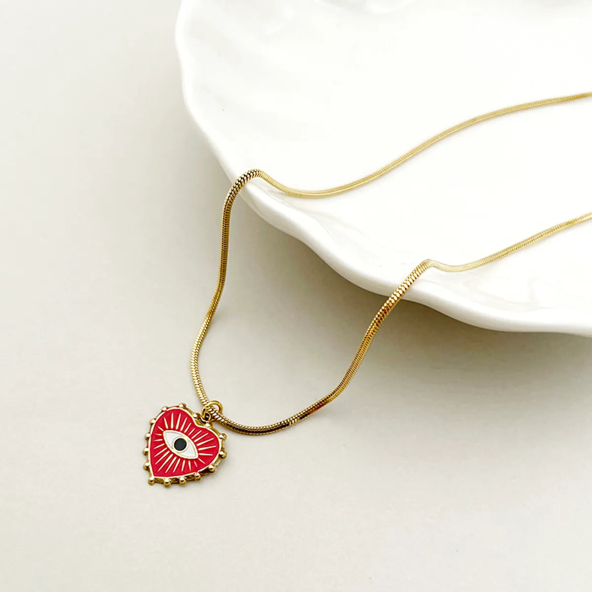 Cute Commute Heart Shape Eye Stainless Steel Enamel Plating Gold Plated Pendant Necklace