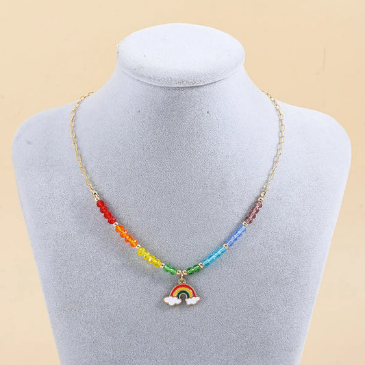 Cute Cool Style Rainbow Arylic Alloy Beaded Women's Necklace