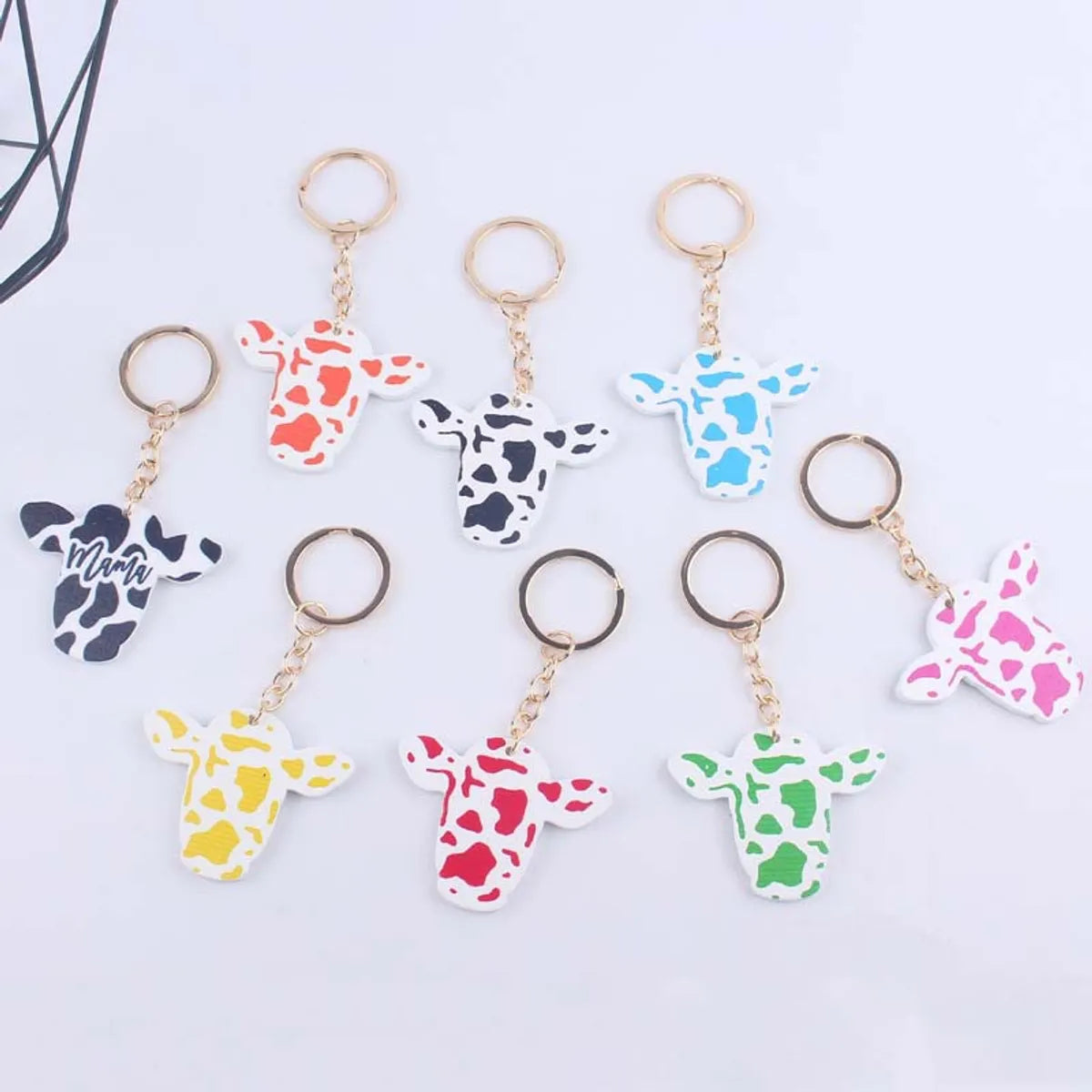 Cute Cows Wood Unisex Keychain