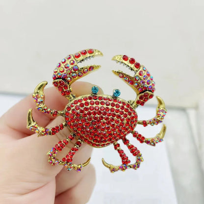 Cute Crab Alloy Artificial Crystal Unisex Brooches