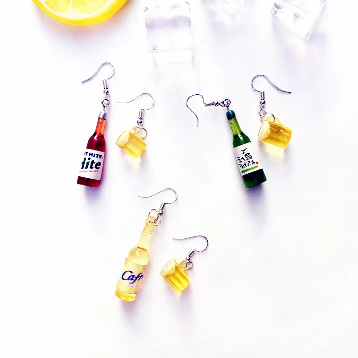 Cute Creative Asymmetric Wine Bottle Wine Glass Resin Earrings