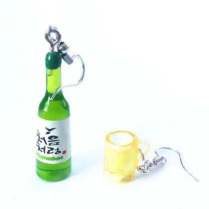 Cute Creative Asymmetric Wine Bottle Wine Glass Resin Earrings