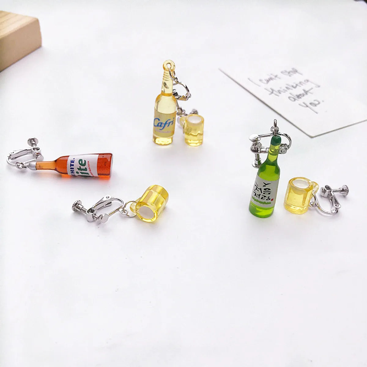 Cute Creative Asymmetric Wine Bottle Wine Glass Resin Earrings