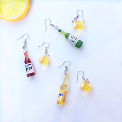 Cute Creative Asymmetric Wine Bottle Wine Glass Resin Earrings