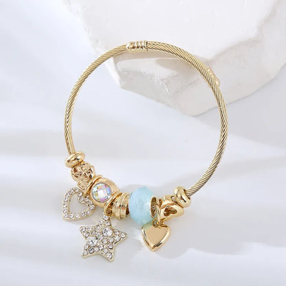 Cute Devil'S Eye Star Heart Shape Gold Plated Rhinestones 304 Stainless Steel Alloy Wholesale Bangle