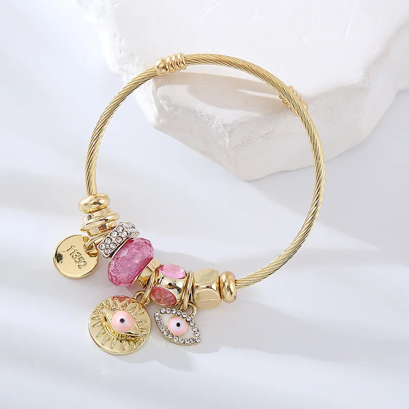 Cute Devil'S Eye Star Heart Shape Gold Plated Rhinestones 304 Stainless Steel Alloy Wholesale Bangle