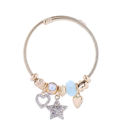 Cute Devil'S Eye Star Heart Shape Gold Plated Rhinestones 304 Stainless Steel Alloy Wholesale Bangle