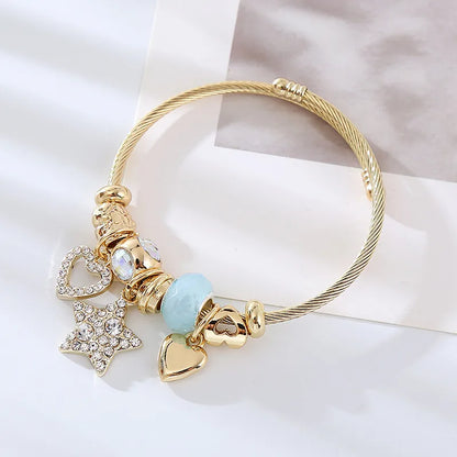 Cute Devil'S Eye Star Heart Shape Gold Plated Rhinestones 304 Stainless Steel Alloy Wholesale Bangle