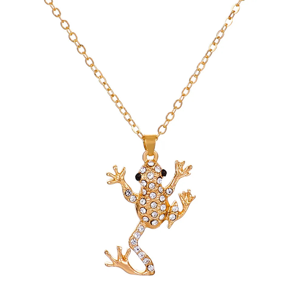 Cute Diamond Frog Pendant Necklace Small Fresh Cartoon Animal Long Clavicle Chain