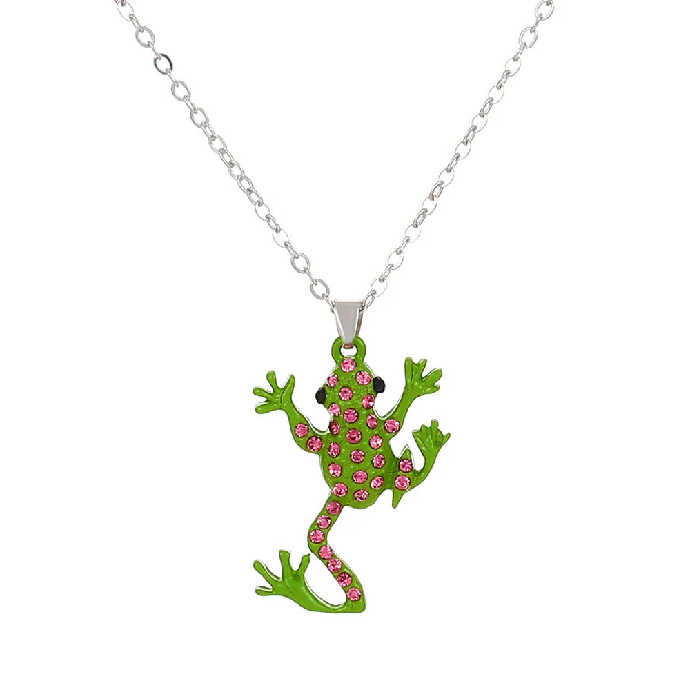 Cute Diamond Frog Pendant Necklace Small Fresh Cartoon Animal Long Clavicle Chain