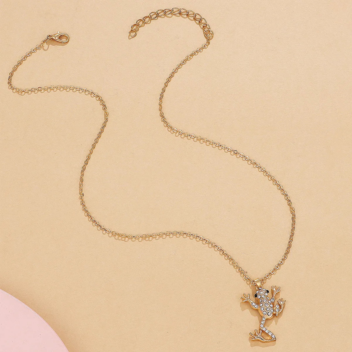 Cute Diamond Frog Pendant Necklace Small Fresh Cartoon Animal Long Clavicle Chain