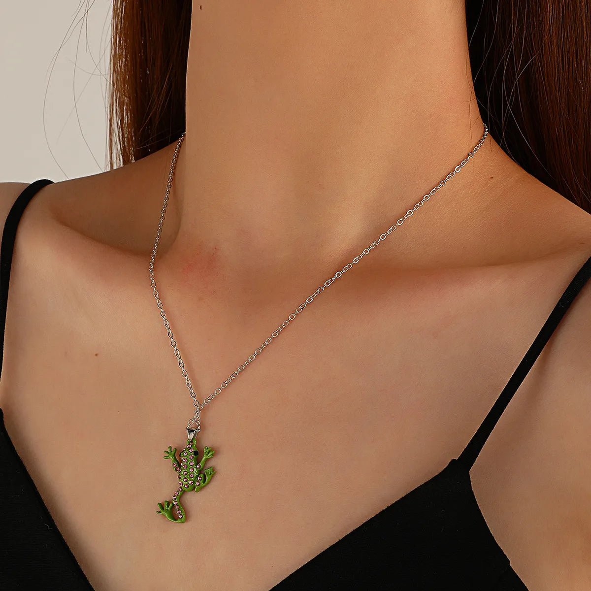 Cute Diamond Frog Pendant Necklace Small Fresh Cartoon Animal Long Clavicle Chain