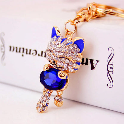 Cute Diamond Lucky Cat Bag Accessories Cat Metal Pendant Key Chain For Women