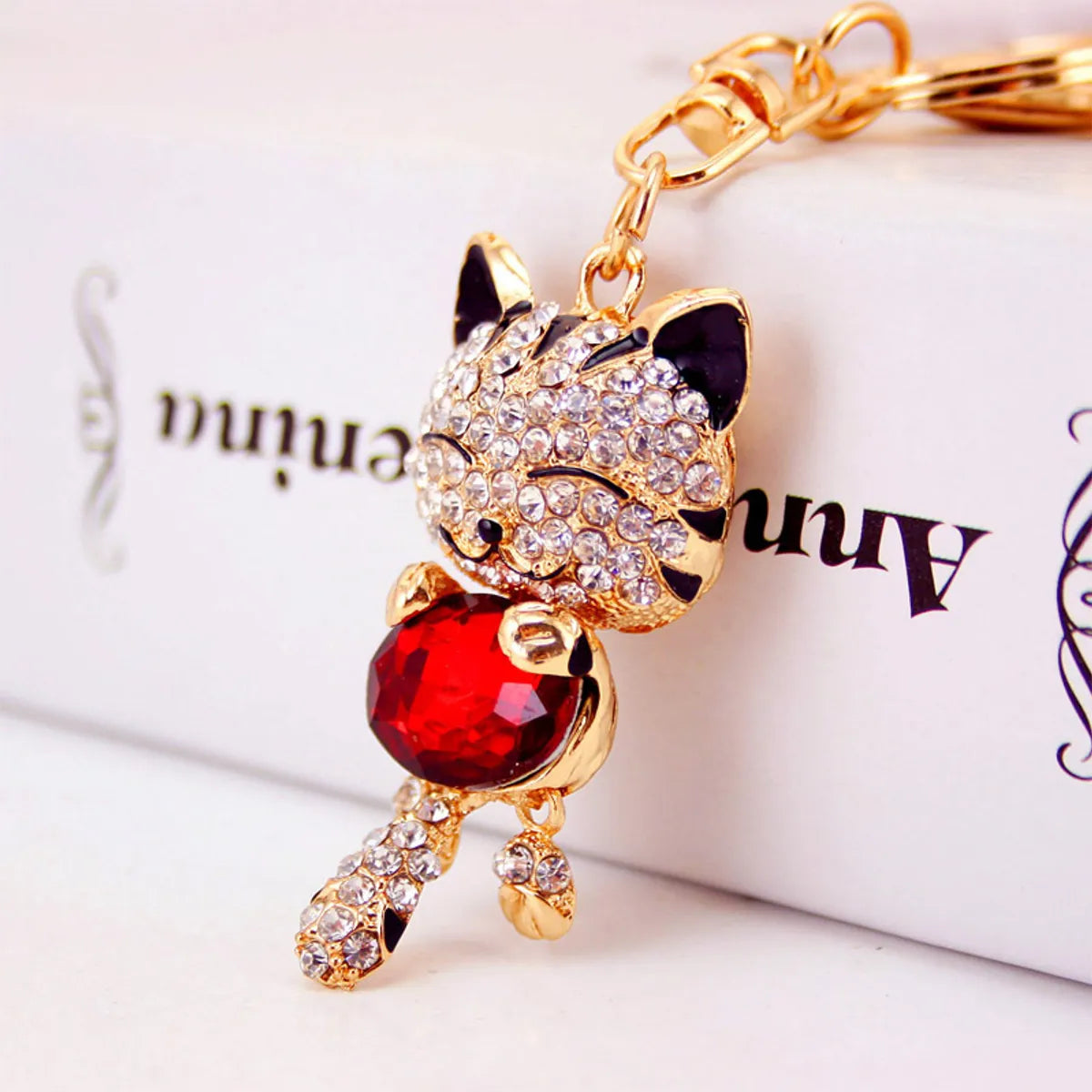 Cute Diamond Lucky Cat Bag Accessories Cat Metal Pendant Key Chain For Women