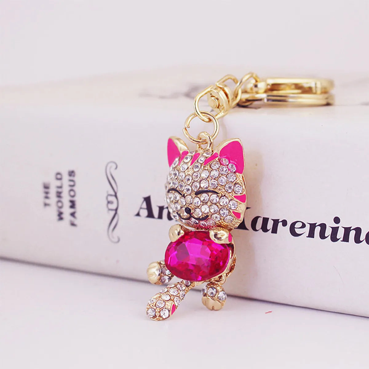 Cute Diamond Lucky Cat Bag Accessories Cat Metal Pendant Key Chain For Women