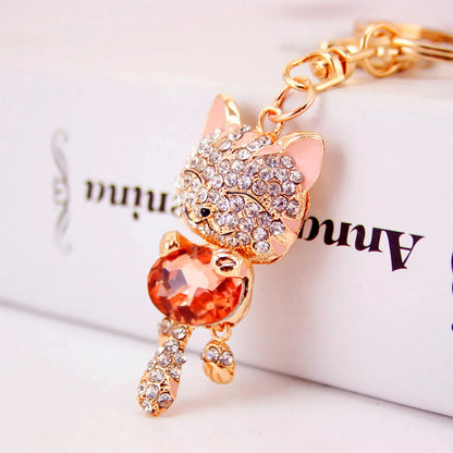 Cute Diamond Lucky Cat Bag Accessories Cat Metal Pendant Key Chain For Women