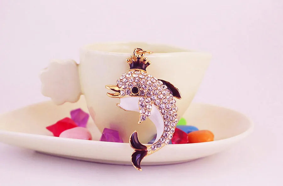 Cute Dolphin Alloy Plating Inlay Rhinestones Women'S Bag Pendant Keychain